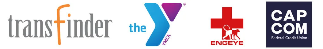 Client logos: Transfinder, YMCA, Engeye, CapCom Federal Credit Union