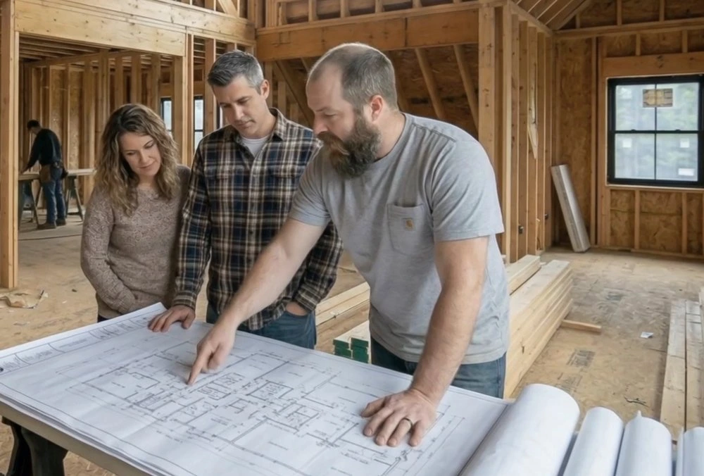 A real conversation on a real job site — walking through the plans together